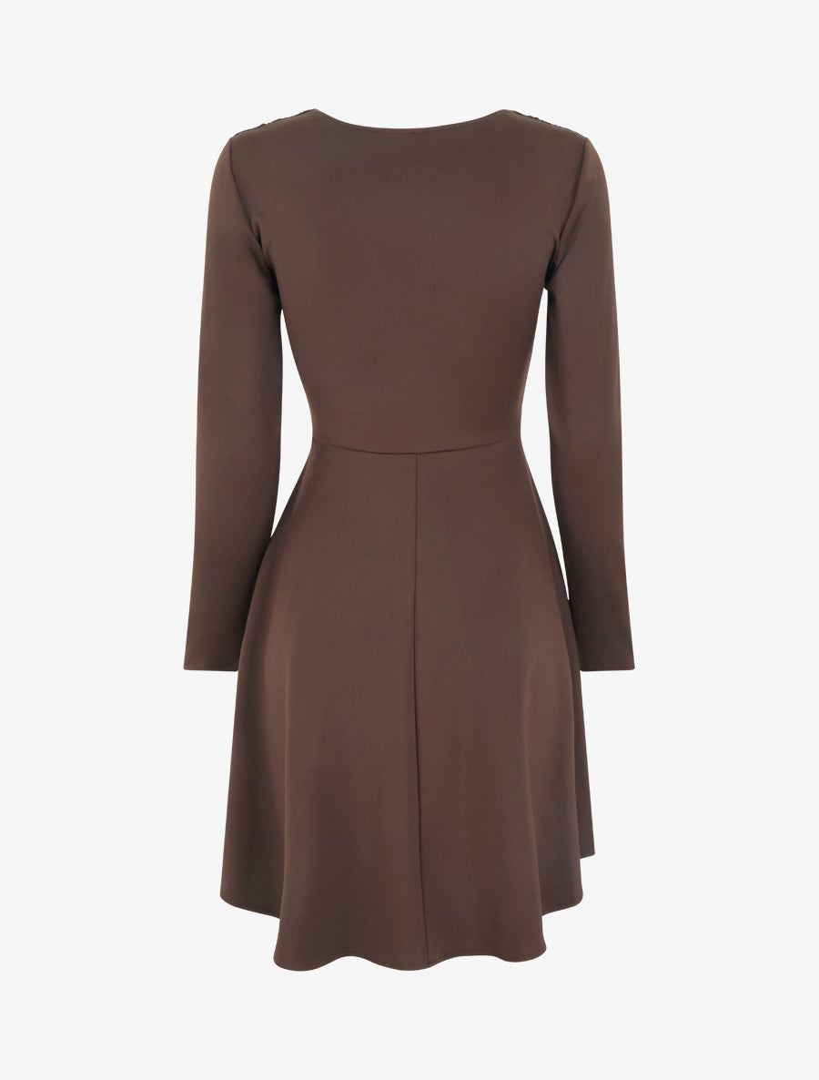 Robe patineuse manches longues à taille plissée - Marron - 2