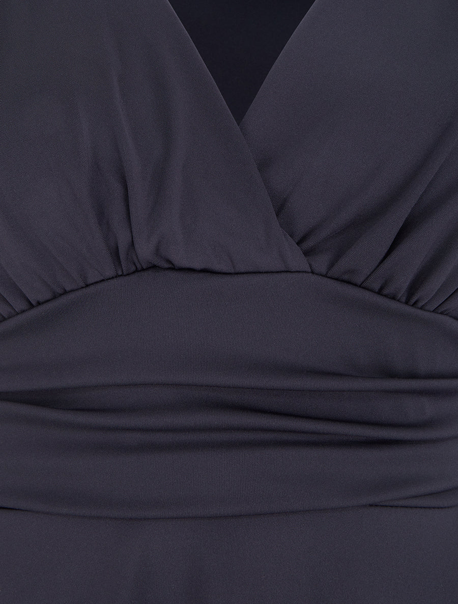 Robe patineuse manches longues à taille plissée - Marine - 3