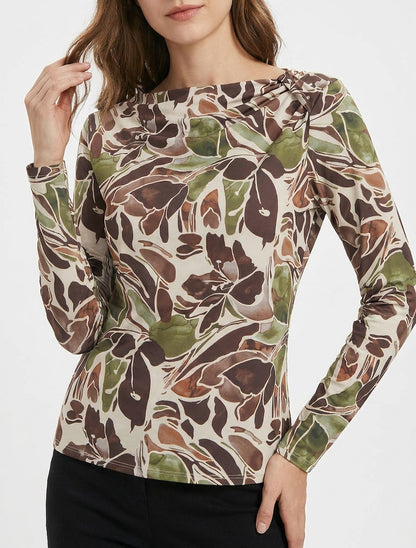 Bloemenprint top met lange mouwen - Bruin