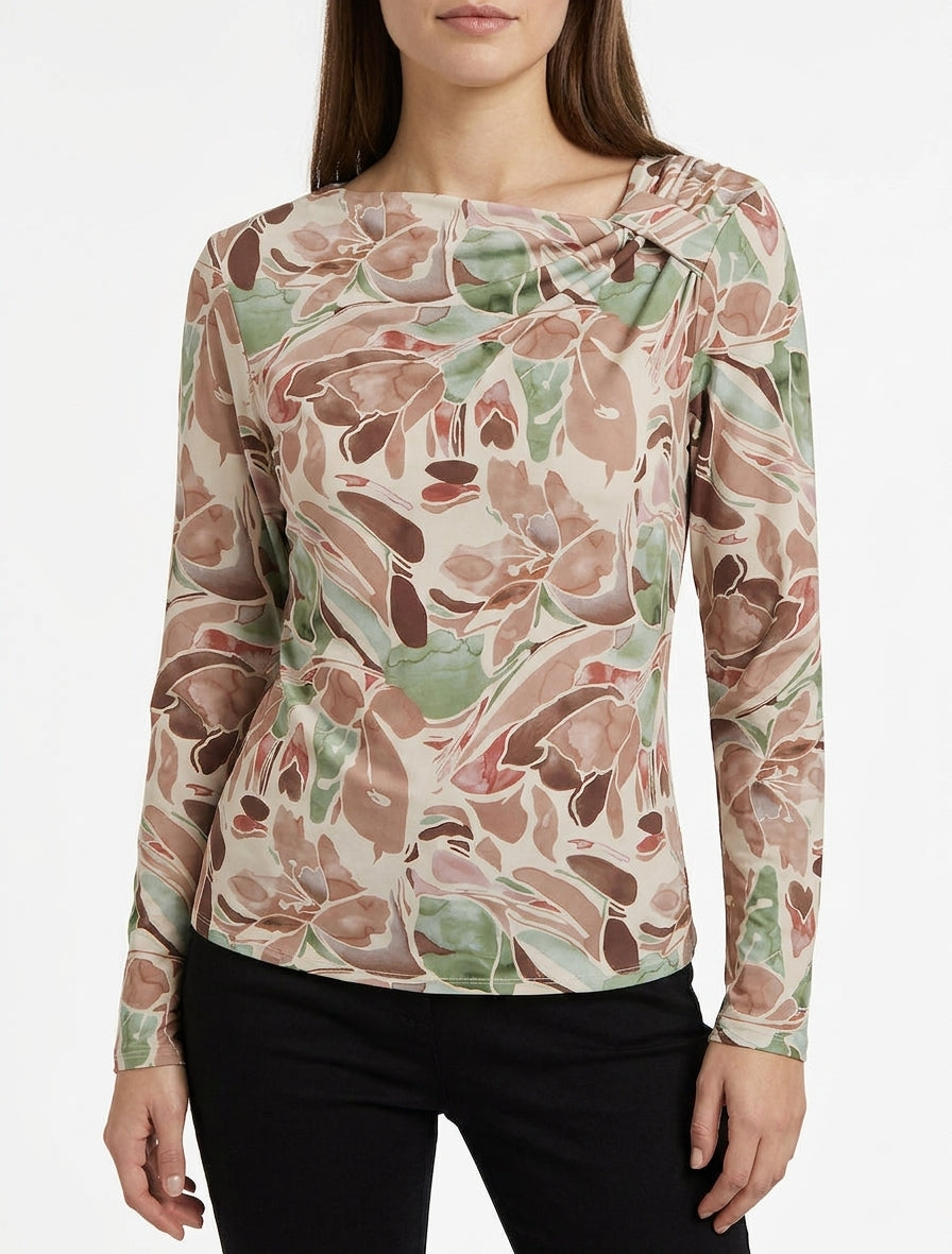 Bloemenprint top met lange mouwen - Beige