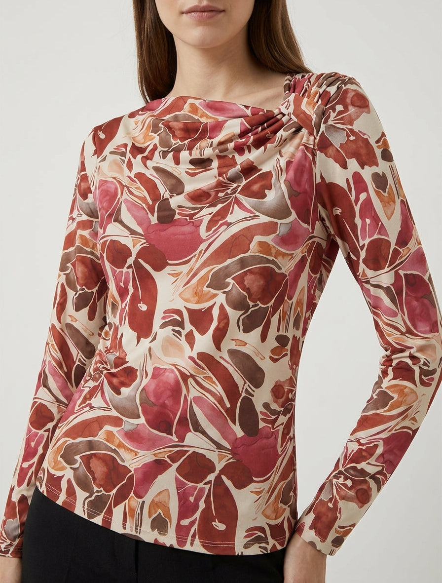 Bloemenprint top met lange mouwen - Bordeaux