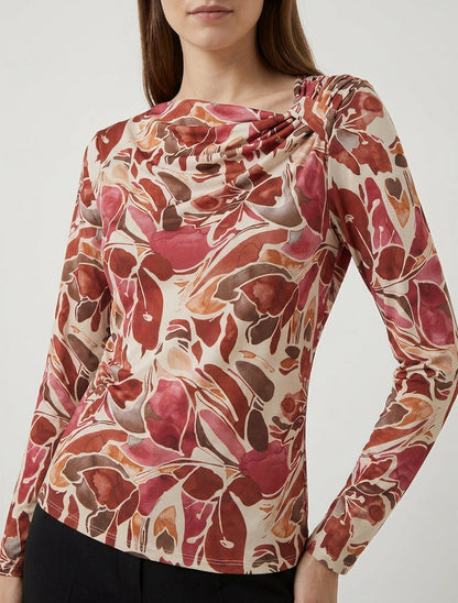 Bloemenprint top met lange mouwen - Bordeaux