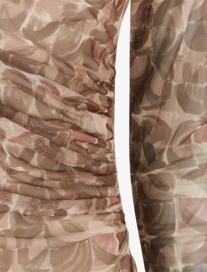 Top en tulle imprimé abstrait à empiècement bijou - Beige - 3