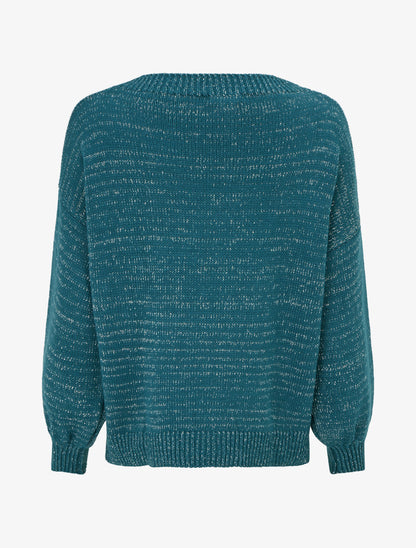 Pull ample en maille irisée à col rond - Bleu canard - 2