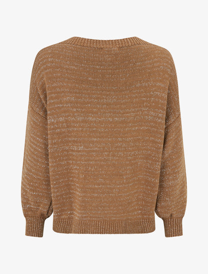 Pull ample en maille irisée à col rond - Camel - 2