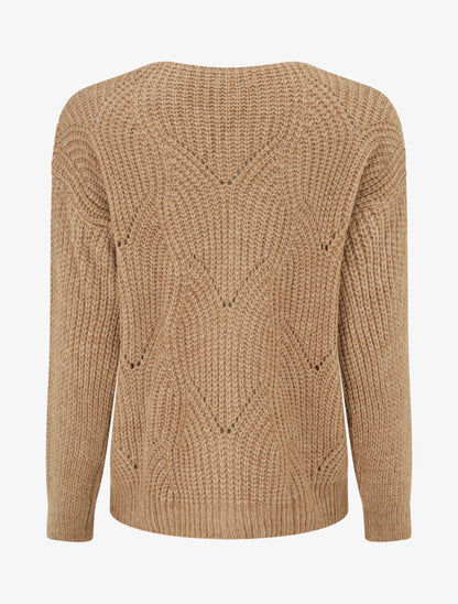 Gilet en maille fantaisie à col V - Camel - 2