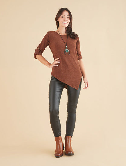 Pull long côtelé et asymétrique - Marron - 4
