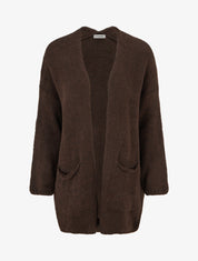Gilet long ouvert en maille épaisse - Marron - 1