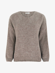 Pull ample irisé à col V - Taupe - 1