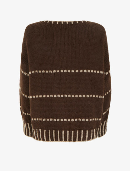 Pull coupe carrée à rayures style pointillé - Marron - 2