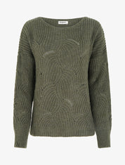 Pull ample en maille fantaisie ajourée - Kaki - 1