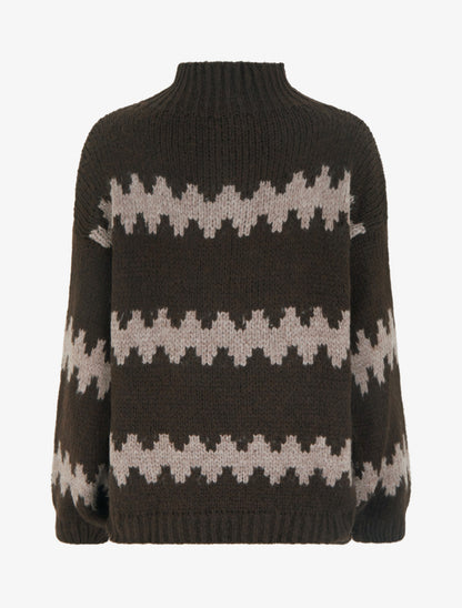Pull ample à col montant et motif graphique - Marron - 2