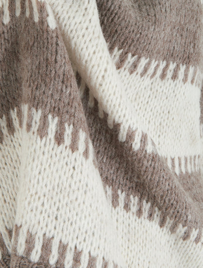 Pull coupe carrée à rayures fantaisies - Taupe - 3