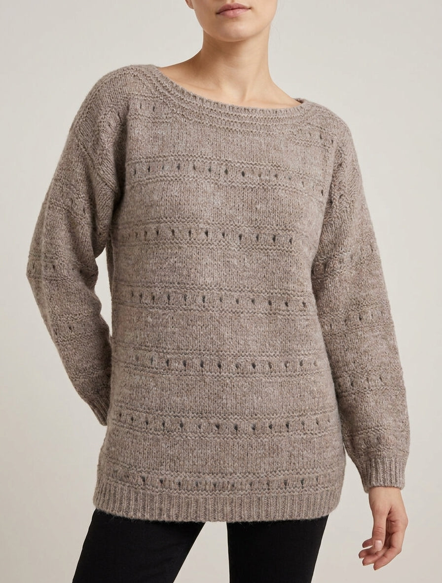 Ruime trui met boothals in fantasietricot. - Mol