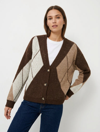 Ruimvallend vest van jacquard breiwerk - Bruin