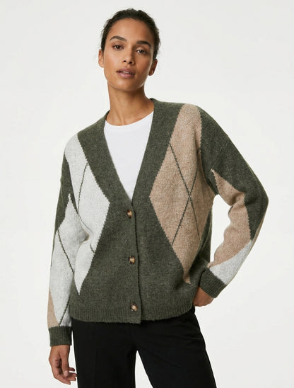 Ruimvallend vest van jacquard breiwerk - Kaki