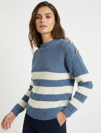 Gestreepte trui met decoratieve knopen - Blauw karretje