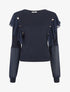 Pull fin à épaules ornées de voile - Marine - 4