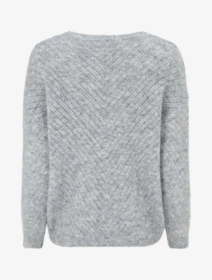 Pull coupe ample en laine mélangée à col V - Gris - 2