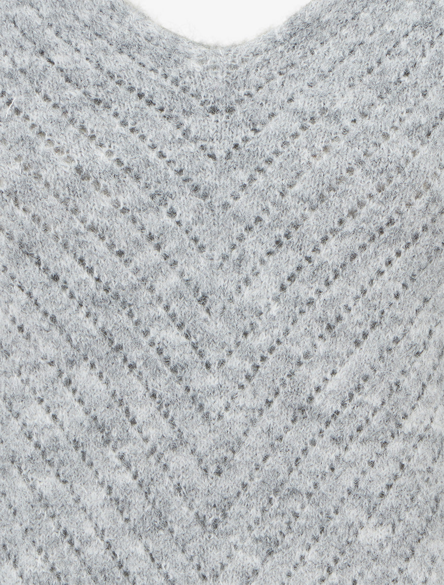 Pull coupe ample en laine mélangée à col V - Gris - 3