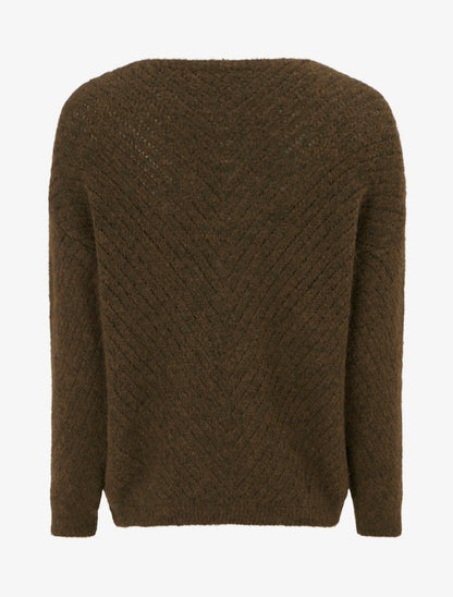 Pull coupe ample en laine mélangée à col V - Marron - 2