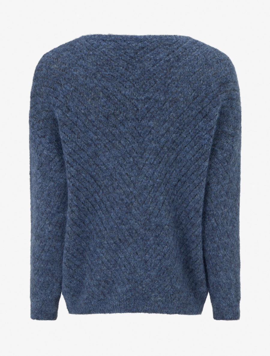 Pull coupe ample en laine mélangée à col V - Bleu - 2