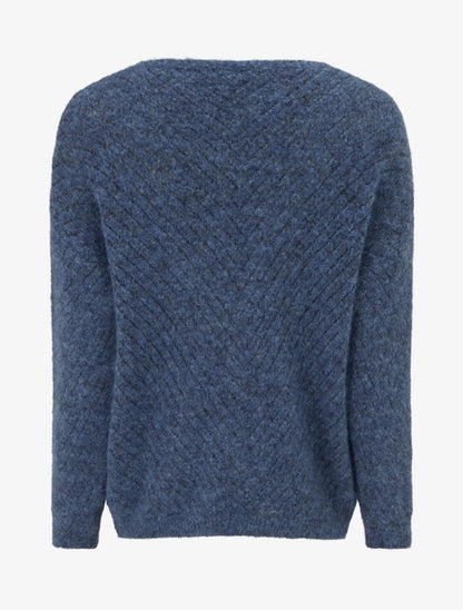 Pull coupe ample en laine mélangée à col V - Bleu - 2