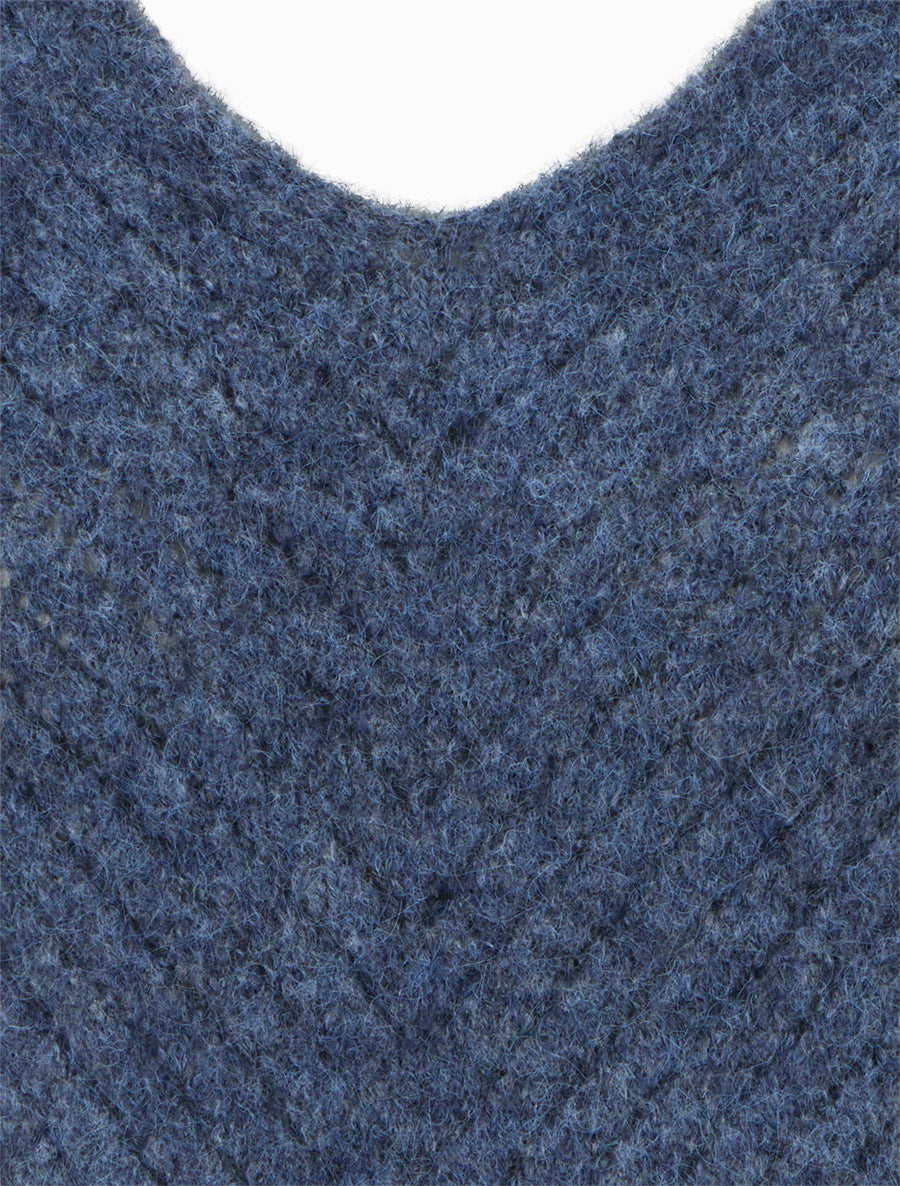 Pull coupe ample en laine mélangée à col V - Bleu - 3