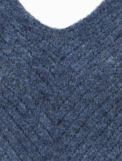 Pull coupe ample en laine mélangée à col V - Bleu - 3
