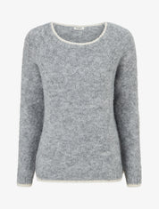 Pull en laine mélangée à liseré contrastant - Gris - 1