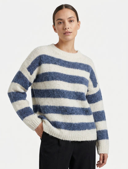 Ruime gestreepte trui van wolmix - Blauw
