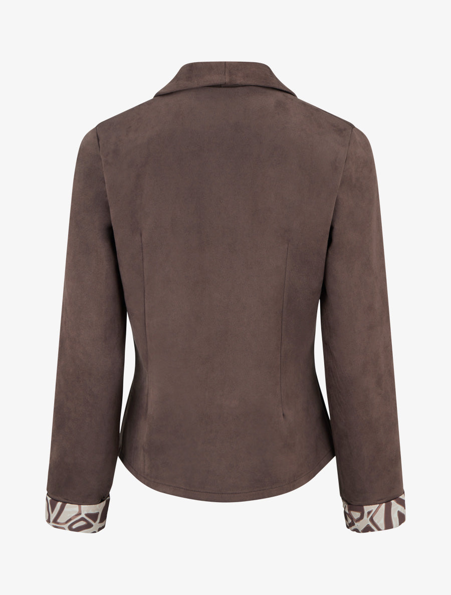 Veste suédine poignets à revers imprimé - Marron - 2