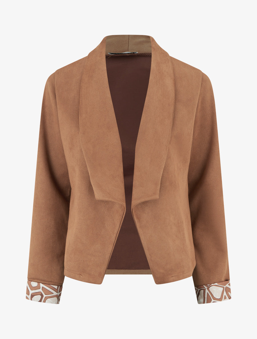 Veste suédine poignets à revers imprimé - Camel - 1