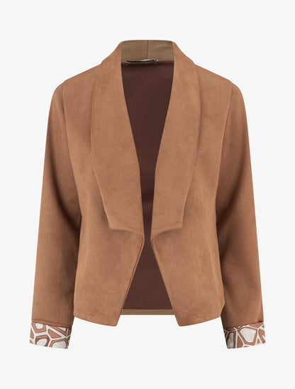 Veste suédine poignets à revers imprimé - Camel - 1