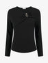 Pull fin et droit col rond froncé avec bijou - Noir - 1