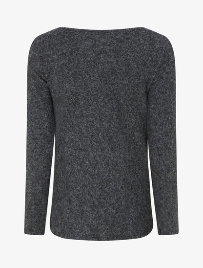 Pull duveteux à col bénitier à empiècement dentelle - Gris foncé - 2