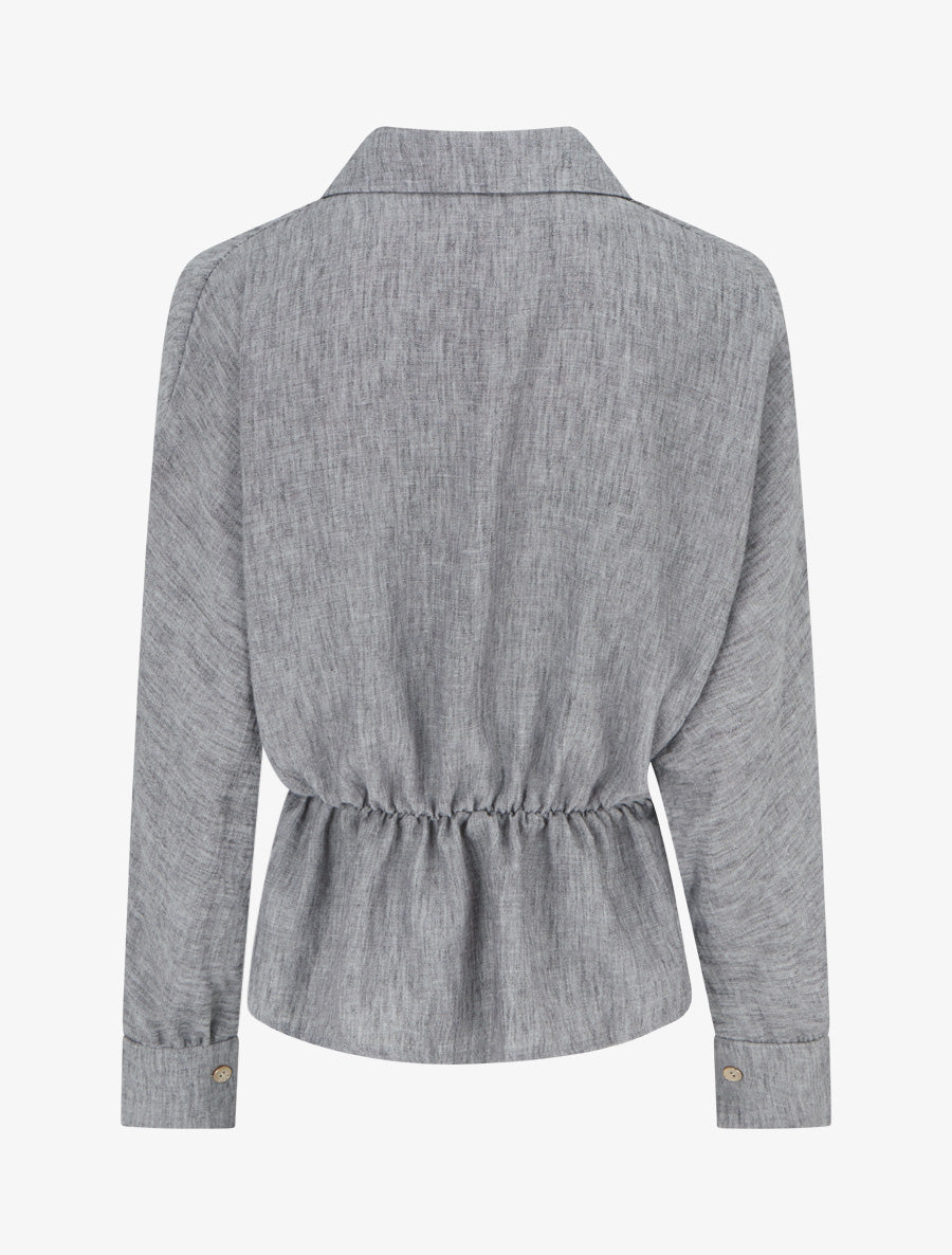 Blouse élastiquée à col cache-coeur - Noir chiné - 2
