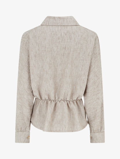 Blouse élastiquée à col cache-coeur - Taupe chiné - 2