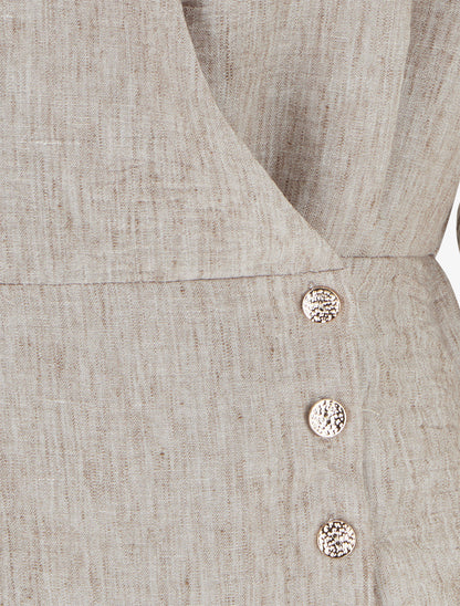 Blouse élastiquée à col cache-coeur - Taupe chiné - 3