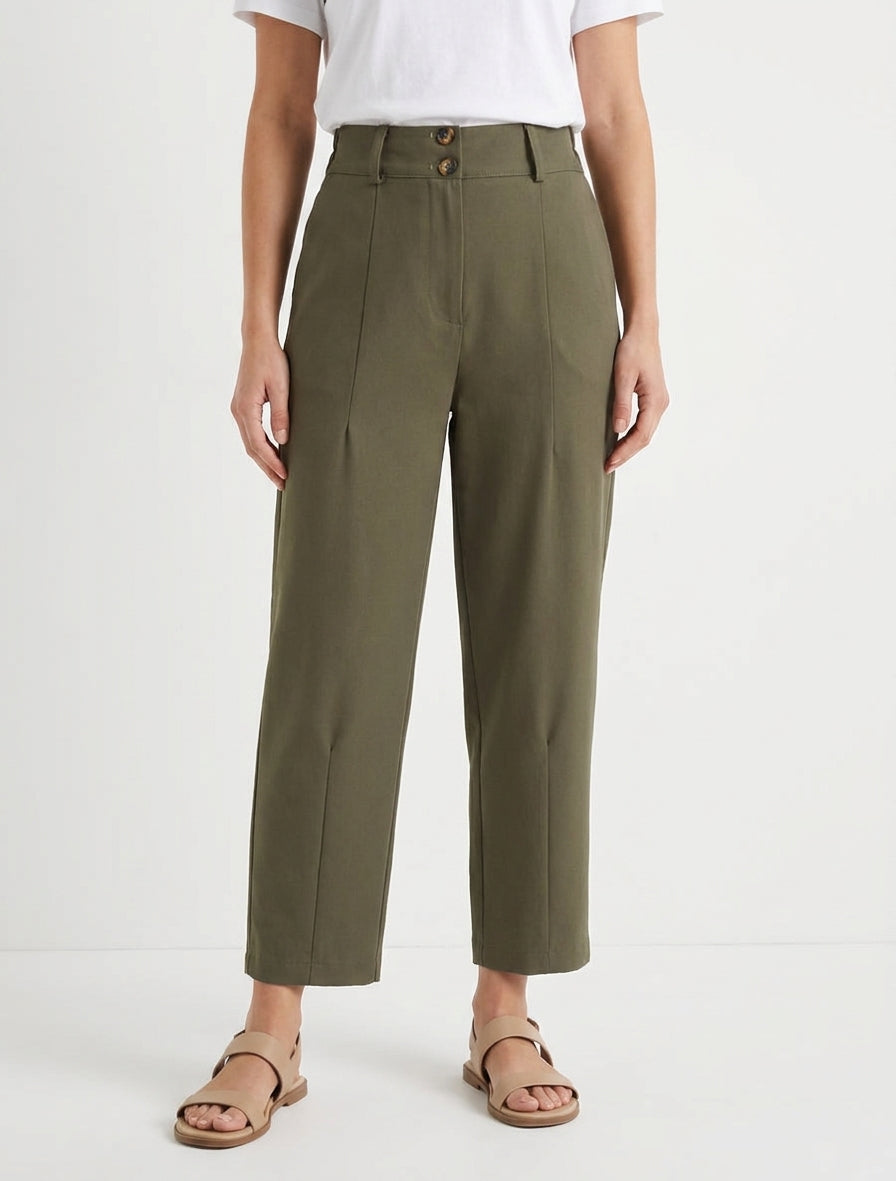 Effen broek met knoopsluiting - Kaki
