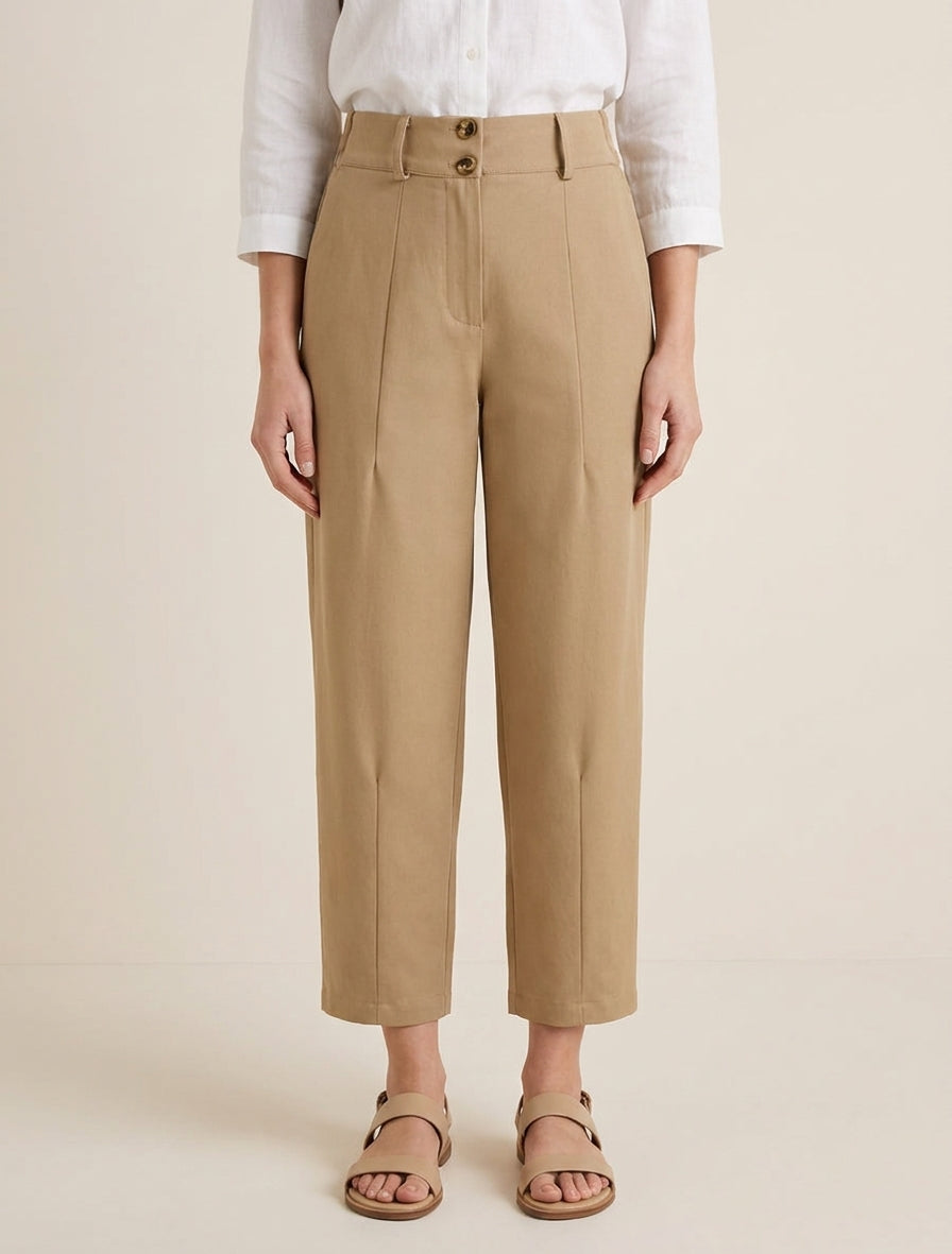 Effen broek met knoopsluiting - Licht kameel