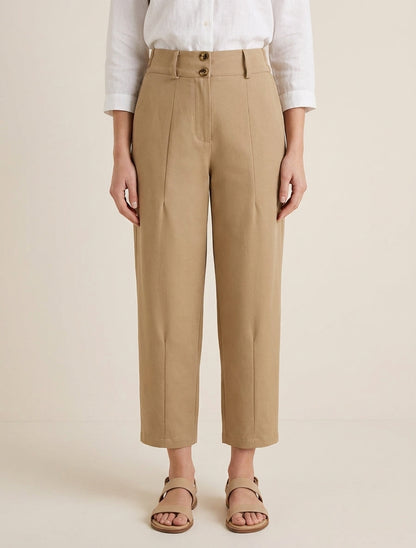 Effen broek met knoopsluiting - Licht kameel