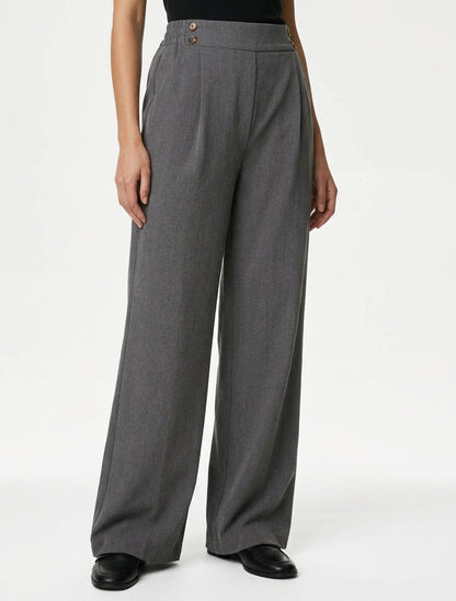 Wijde broek met hoge taille en knopen. - Grijs