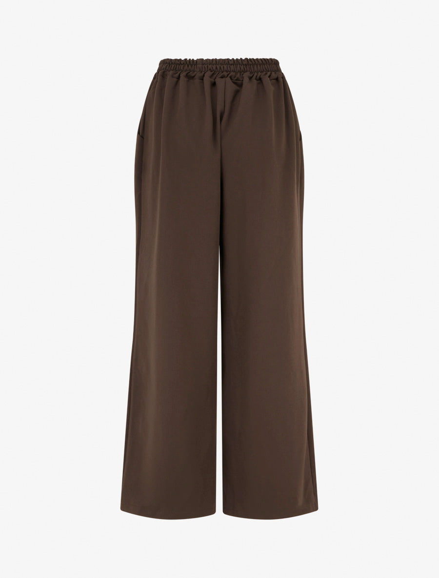 Pantalon ample à taille haute à boutons - Marron - 2