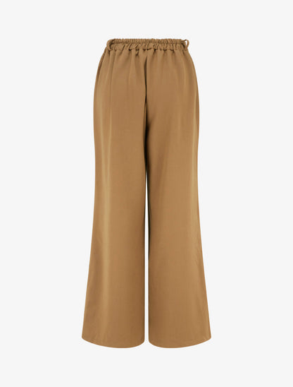 Pantalon ample à taille haute élastiquée et boutonnée - Camel - 2