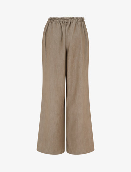 Pantalon ample à taille haute élastiquée et boutonnée - Taupe - 2
