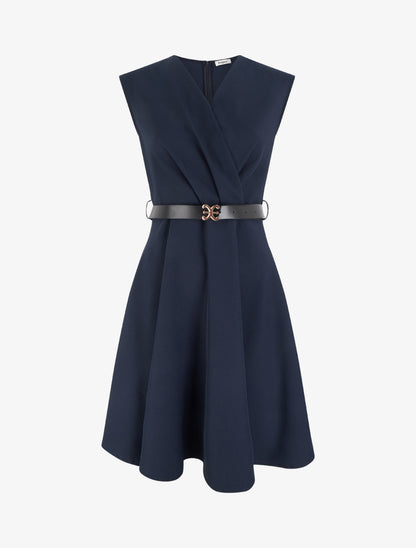 Robe patineuse sans manches à col cache-coeur - Marine - 1