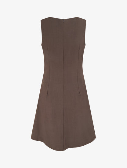 Robe sans manches à empiècement bijou - Marron - 2