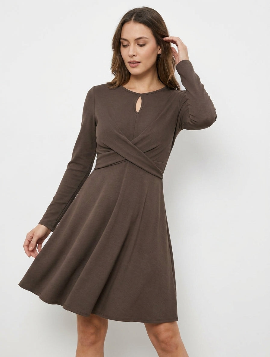 Skaterjurk met gekruist taille-effect - Bruin