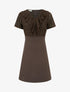Robe droite à buste volanté en dentelle - Marron - 1